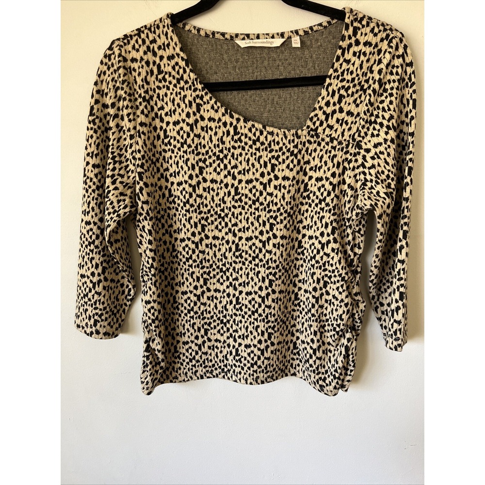 Soft Surroundings Anesha Leopard Top Size PL Ribbed Fitted Soft Stretch
